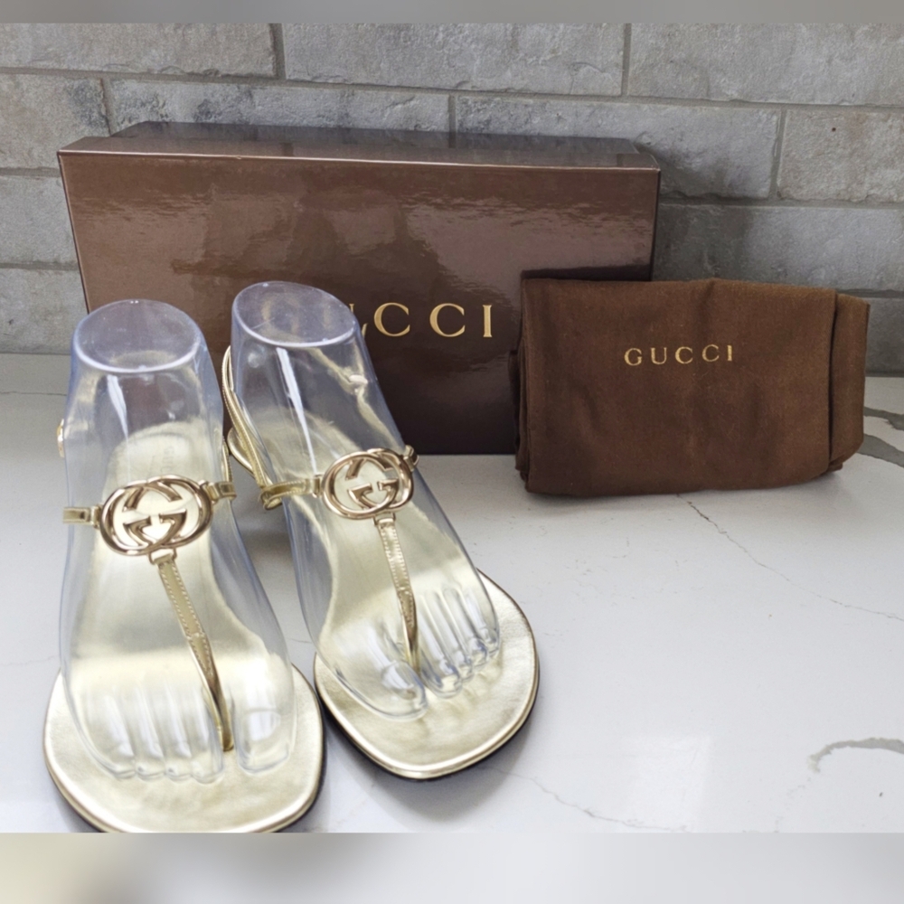 Like NEW Gucci Metallic Gold Women's Sandals